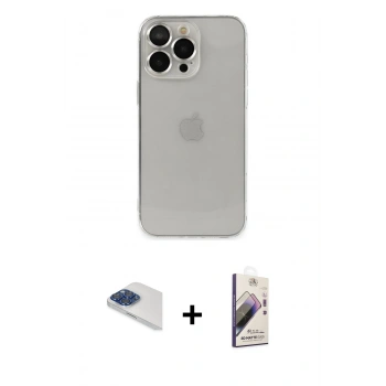 MARSİLYAN™- iPhone 13 Pro Max Kılıf Ufuk Minimal Özel Seri - Siyah Bilvis 3D Mat Cam Ekran Koruyucu + Pers Alüminyum Kamera Lens - LT