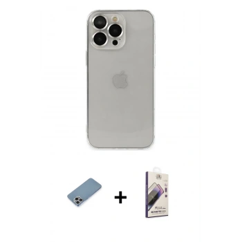 MARSİLYAN™- iPhone 13 Pro Max Kılıf Ufuk Minimal Özel Seri - Siyah Bilvis 3D Mat Cam Ekran Koruyucu + Shine Kamera Lens Koruma Cam - GI