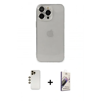 MARSİLYAN™- iPhone 13 Pro Max Kılıf Ufuk Minimal Özel Seri - Siyah Bilvis 3D Mat Cam Ekran Koruyucu + Shine Kamera Lens - GD