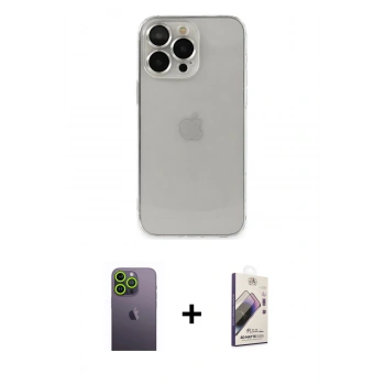 MARSİLYAN™- iPhone 13 Pro Max Kılıf Ufuk Minimal Özel Seri - Siyah Bilvis 3D Mat Cam Ekran Koruyucu + Neon Fosforlu Kamera Lens - YL