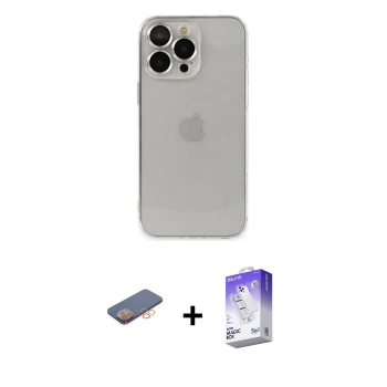 MARSİLYAN™- iPhone 13 Pro Max Kılıf Ufuk Minimal Özel Seri - Siyah Bilvis 5in1 3D Magic Cam Ekran Koruyucu + Renkli Kamera Lens Koruma Cam - TU