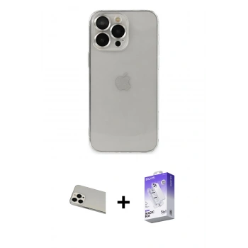 MARSİLYAN™- iPhone 13 Pro Max Kılıf Ufuk Minimal Özel Seri - Siyah Bilvis 5in1 3D Magic Cam Ekran Koruyucu + Rainbow Kamera Lens Koruma Cam - BZ