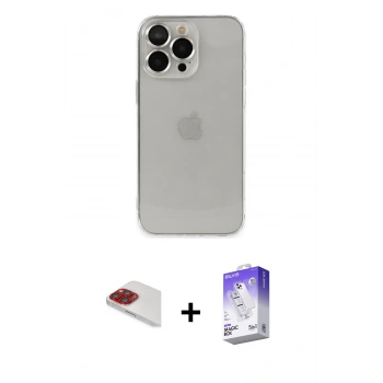 MARSİLYAN™- iPhone 13 Pro Max Kılıf Ufuk Minimal Özel Seri - Siyah Bilvis 5in1 3D Magic Cam Ekran Koruyucu + Pers Alüminyum Kamera Lens - KI
