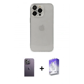 MARSİLYAN™- iPhone 13 Pro Max Kılıf Ufuk Minimal Özel Seri - Siyah Bilvis 5in1 3D Magic Cam Ekran Koruyucu + Neon Fosforlu Kamera Lens - BZ