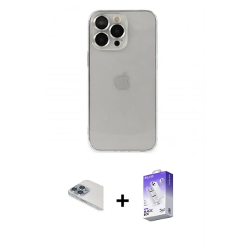 MARSİLYAN™- iPhone 13 Pro Max Kılıf Ufuk Minimal Özel Seri - Siyah Bilvis 5in1 3D Magic Cam Ekran Koruyucu + Pers Alüminyum Kamera Lens - SABE