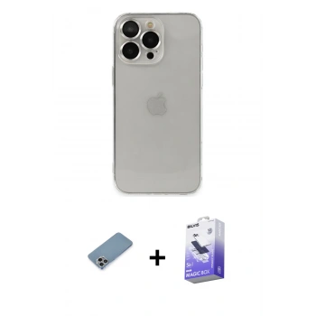 MARSİLYAN™- iPhone 13 Pro Max Kılıf Ufuk Minimal Özel Seri - Siyah Bilvis 5in1 5D Magic Hayalet Cam Ekran Koruyucu + Shine Kamera Lens Koruma Cam - GI