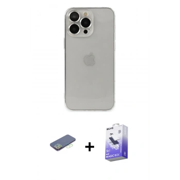 MARSİLYAN™- iPhone 13 Pro Max Kılıf Ufuk Minimal Özel Seri - Siyah Bilvis 5in1 5D Magic Hayalet Cam Ekran Koruyucu + Renkli Kamera Lens Koruma Cam - YL