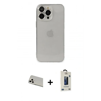 MARSİLYAN™- iPhone 13 Pro Max Kılıf Ufuk Minimal Özel Seri - Siyah Bilvis Hayalet Cam Ekran Koruyucu + Rainbow Kamera Lens Koruma Cam - BZ