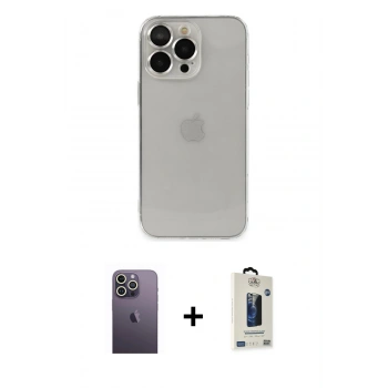 MARSİLYAN™- iPhone 13 Pro Max Kılıf Ufuk Minimal Özel Seri - Siyah Bilvis Hayalet Cam Ekran Koruyucu + Neon Fosforlu Kamera Lens - BZ