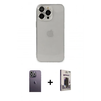 MARSİLYAN™- iPhone 13 Pro Max Kılıf Ufuk Minimal Özel Seri - Siyah Bilvis Hayalet Cam Ekran Koruyucu + Neon Fosforlu Kamera Lens - BZ