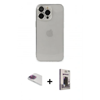 MARSİLYAN™- iPhone 13 Pro Max Kılıf Ufuk Minimal Özel Seri - Siyah Bilvis Hayalet Cam Ekran Koruyucu + Pers Alüminyum Kamera Lens - GI
