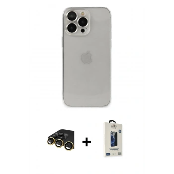 MARSİLYAN™- iPhone 13 Pro Max Kılıf Ufuk Minimal Özel Seri - Siyah Bilvis Hayalet Cam Ekran Koruyucu + Raze Metal Kamera Lens - GD
