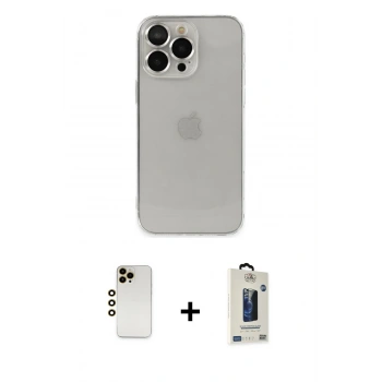 MARSİLYAN™- iPhone 13 Pro Max Kılıf Ufuk Minimal Özel Seri - Siyah Bilvis Hayalet Cam Ekran Koruyucu + Shine Kamera Lens - GD