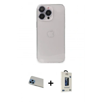 MARSİLYAN™- iPhone 13 Pro Max Kılıf Ufuk Minimal Özel Seri - Siyah Bilvis Hayalet Cam Ekran Koruyucu + Rainbow Kamera Lens Koruma Cam - MI