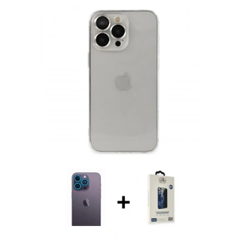 MARSİLYAN™- iPhone 13 Pro Max Kılıf Ufuk Minimal Özel Seri - Siyah Bilvis Hayalet Cam Ekran Koruyucu + Neon Fosforlu Kamera Lens - MI