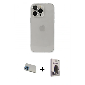 MARSİLYAN™- iPhone 13 Pro Max Kılıf Ufuk Minimal Özel Seri - Siyah Bilvis Hayalet Cam Ekran Koruyucu + Rainbow Kamera Lens Koruma Cam - MI