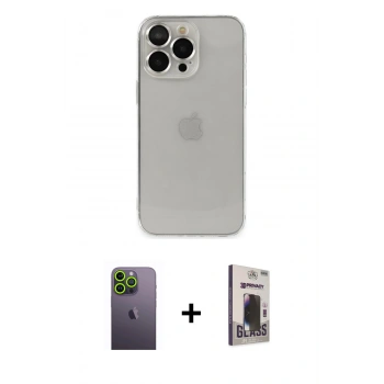 MARSİLYAN™- iPhone 13 Pro Max Kılıf Ufuk Minimal Özel Seri - Siyah Bilvis Hayalet Cam Ekran Koruyucu + Neon Fosforlu Kamera Lens - YL
