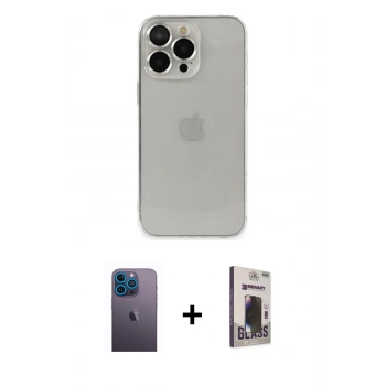 MARSİLYAN™- iPhone 13 Pro Max Kılıf Ufuk Minimal Özel Seri - Siyah Bilvis Hayalet Cam Ekran Koruyucu + Neon Fosforlu Kamera Lens - MI