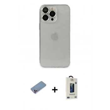MARSİLYAN™- iPhone 13 Pro Max Kılıf Ufuk Minimal Özel Seri - Siyah Bilvis Hayalet Cam Ekran Koruyucu + Shine Kamera Lens Koruma Cam - PE