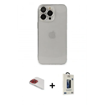 MARSİLYAN™- iPhone 13 Pro Max Kılıf Ufuk Minimal Özel Seri - Siyah Bilvis Hayalet Cam Ekran Koruyucu + Pers Alüminyum Kamera Lens - KI