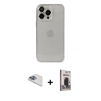 MARSİLYAN™- iPhone 13 Pro Max Kılıf Ufuk Minimal Özel Seri - Siyah Bilvis Hayalet Cam Ekran Koruyucu + Pers Alüminyum Kamera Lens - SABE