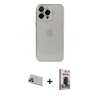 MARSİLYAN™- iPhone 13 Pro Max Kılıf Ufuk Minimal Özel Seri - Siyah Bilvis Hayalet Cam Ekran Koruyucu + Rainbow Kamera Lens Koruma Cam - MR