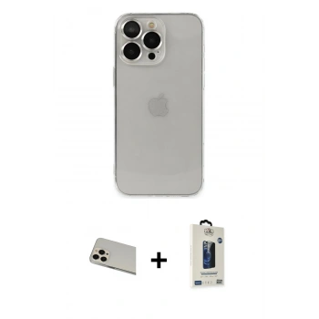 MARSİLYAN™- iPhone 13 Pro Max Kılıf Ufuk Minimal Özel Seri - Siyah Bilvis Hayalet Cam Ekran Koruyucu + Rainbow Kamera Lens Koruma Cam - REGD