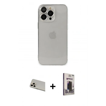 MARSİLYAN™- iPhone 13 Pro Max Kılıf Ufuk Minimal Özel Seri - Siyah Bilvis Hayalet Cam Ekran Koruyucu + Rainbow Kamera Lens Koruma Cam - REGD