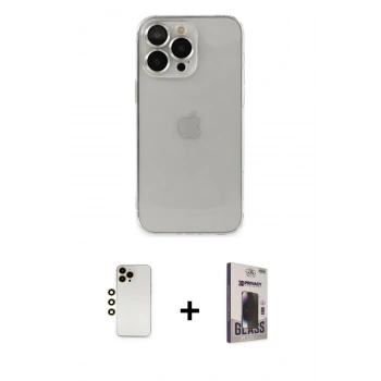MARSİLYAN™- iPhone 13 Pro Max Kılıf Ufuk Minimal Özel Seri - Siyah Bilvis Hayalet Cam Ekran Koruyucu + Shine Kamera Lens - GD