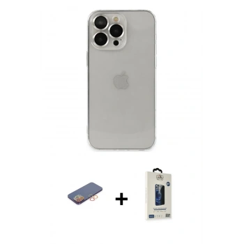 MARSİLYAN™- iPhone 13 Pro Max Kılıf Ufuk Minimal Özel Seri - Siyah Bilvis Hayalet Cam Ekran Koruyucu + Renkli Kamera Lens Koruma Cam - TU