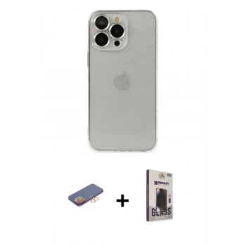 MARSİLYAN™- iPhone 13 Pro Max Kılıf Ufuk Minimal Özel Seri - Siyah Bilvis Hayalet Cam Ekran Koruyucu + Renkli Kamera Lens Koruma Cam - TU