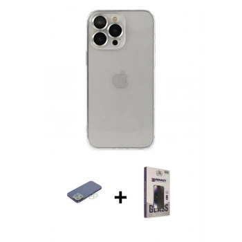 MARSİLYAN™- iPhone 13 Pro Max Kılıf Ufuk Minimal Özel Seri - Siyah Bilvis Hayalet Cam Ekran Koruyucu + Renkli Kamera Lens Koruma Cam - YL