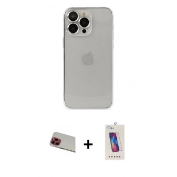 MARSİLYAN™- iPhone 13 Pro Max Kılıf Ufuk Minimal Özel Seri - Siyah Joko 5D Cam + Rainbow Kamera Lens Koruma Cam - KI
