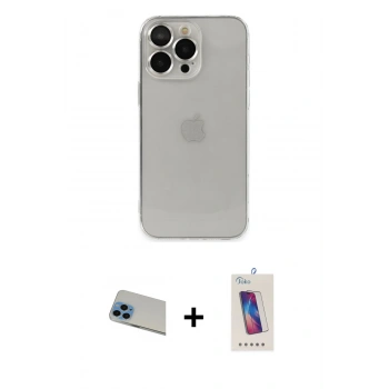 MARSİLYAN™- iPhone 13 Pro Max Kılıf Ufuk Minimal Özel Seri - Siyah Joko 5D Cam + Rainbow Kamera Lens Koruma Cam - MI