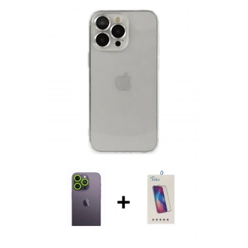 MARSİLYAN™- iPhone 13 Pro Max Kılıf Ufuk Minimal Özel Seri - Siyah Joko 5D Cam + Neon Fosforlu Kamera Lens - YL