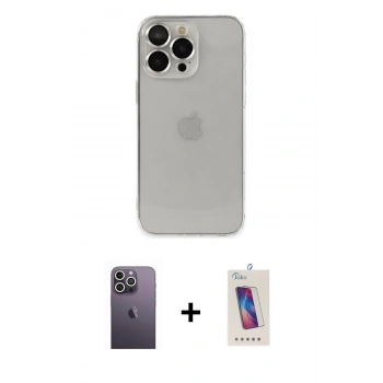 MARSİLYAN™- iPhone 13 Pro Max Kılıf Ufuk Minimal Özel Seri - Siyah Joko 5D Cam + Neon Fosforlu Kamera Lens - BZ