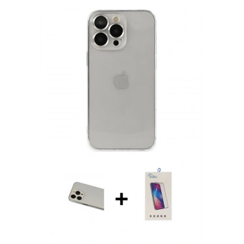 MARSİLYAN™- iPhone 13 Pro Max Kılıf Ufuk Minimal Özel Seri - Siyah Joko 5D Cam + Rainbow Kamera Lens Koruma Cam - REGD