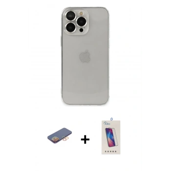 MARSİLYAN™- iPhone 13 Pro Max Kılıf Ufuk Minimal Özel Seri - Siyah Joko 5D Cam + Renkli Kamera Lens Koruma Cam - TU
