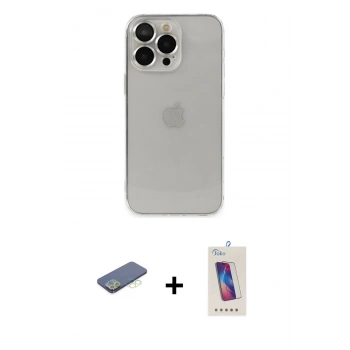 MARSİLYAN™- iPhone 13 Pro Max Kılıf Ufuk Minimal Özel Seri - Siyah Joko 5D Cam + Renkli Kamera Lens Koruma Cam - YL
