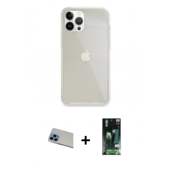 MARSİLYAN™- iPhone 13 Pro Max Kılıf Vadi Asil Prime - Şeffaf 360 Full Body Arka Koruyucu + Rainbow Kamera Lens Koruma Cam - MI