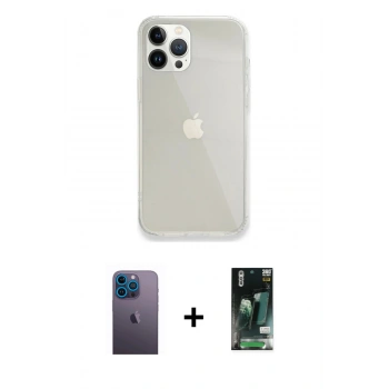 MARSİLYAN™- iPhone 13 Pro Max Kılıf Vadi Asil Prime - Şeffaf 360 Full Body Arka Koruyucu + Neon Fosforlu Kamera Lens - MI