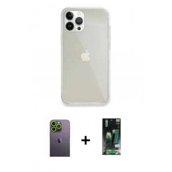MARSİLYAN™- iPhone 13 Pro Max Kılıf Vadi Asil Prime - Şeffaf 360 Full Body Arka Koruyucu + Neon Fosforlu Kamera Lens - YL