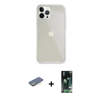MARSİLYAN™- iPhone 13 Pro Max Kılıf Vadi Asil Prime - Şeffaf 360 Full Body Arka Koruyucu + Renkli Kamera Lens Koruma Cam - YL