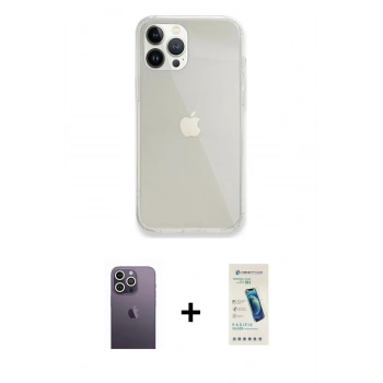 MARSİLYAN™- iPhone 13 Pro Max Kılıf Vadi Asil Prime - Şeffaf Pasifik Cam Ekran Koruyucu + Neon Fosforlu Kamera Lens - BZ
