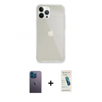 MARSİLYAN™- iPhone 13 Pro Max Kılıf Vadi Asil Prime - Şeffaf Pasifik Cam Ekran Koruyucu + Neon Fosforlu Kamera Lens - MI