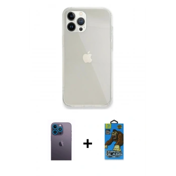 MARSİLYAN™- iPhone 13 Pro Max Kılıf Vadi Asil Prime - Siyah 18D Cam Ekran Koruyucu + Neon Fosforlu Kamera Lens - MI