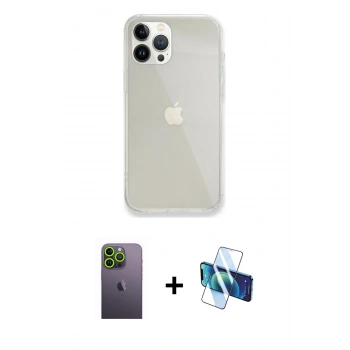MARSİLYAN™- iPhone 13 Pro Max Kılıf Vadi Asil Prime - Siyah 3D Antistatik Cam Ekran Koruyucu + Neon Fosforlu Kamera Lens - YL
