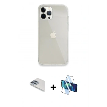 MARSİLYAN™- iPhone 13 Pro Max Kılıf Vadi Asil Prime - Siyah 3D Antistatik Cam Ekran Koruyucu + Pers Alüminyum Kamera Lens - SABE