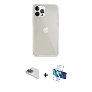 MARSİLYAN™- iPhone 13 Pro Max Kılıf Vadi Asil Prime - Siyah 3D Antistatik Cam Ekran Koruyucu + Pers Alüminyum Kamera Lens - GI