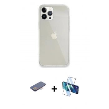 MARSİLYAN™- iPhone 13 Pro Max Kılıf Vadi Asil Prime - Siyah 3D Antistatik Cam Ekran Koruyucu + Renkli Kamera Lens Koruma Cam - PE